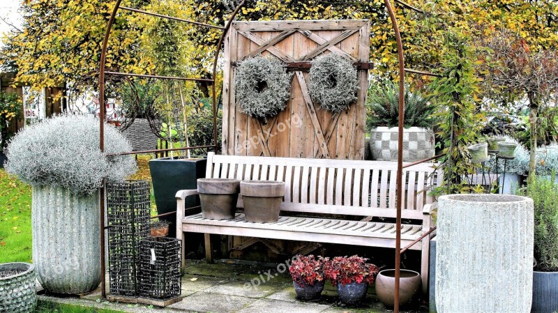 Ornamental Plants Pot Autumn Garden Bench Mood