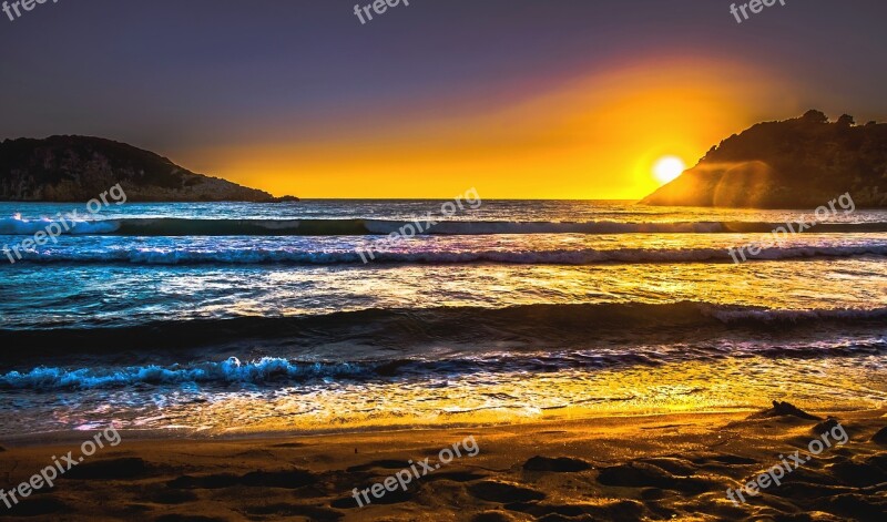 Sunset Sea Wave Sand Sun