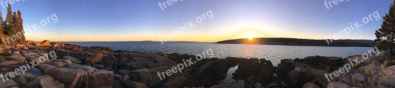 Sunset Shore Trees Water Sea