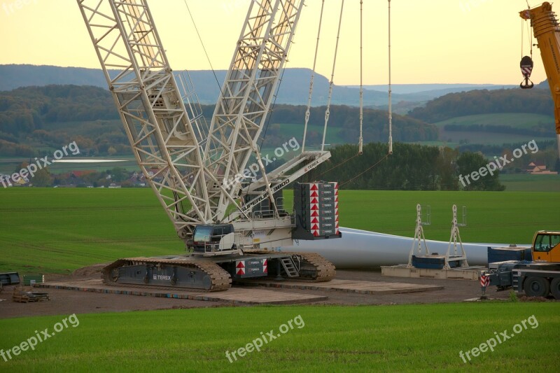 Wind Park Site Mega Crane Evening Sun Free Photos