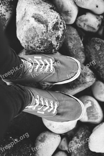 Nostalgia Black And White Photo Shoes Rocks