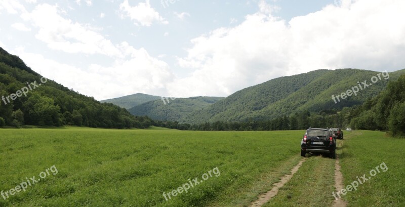 Green Car Road Trip Nature Free Photos