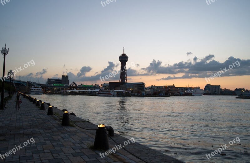 Hakata Bay Port Sunset Landscape Japan