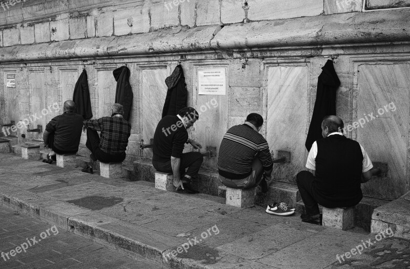 People Water Fountain Wudu Islam