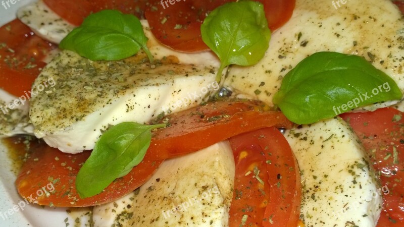 Tomato Mozzarella Basil Close Up Juicy Delicious