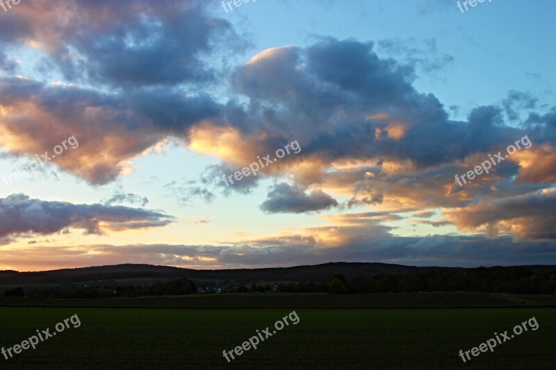 Evening Clouds Wolkenspiel Westerwald Nature Sunlight