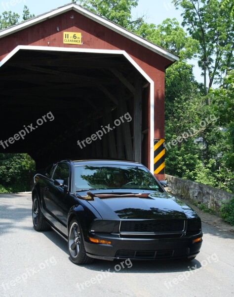 Ford Mustang Bullitt Car Muscle Car Covered Bridge