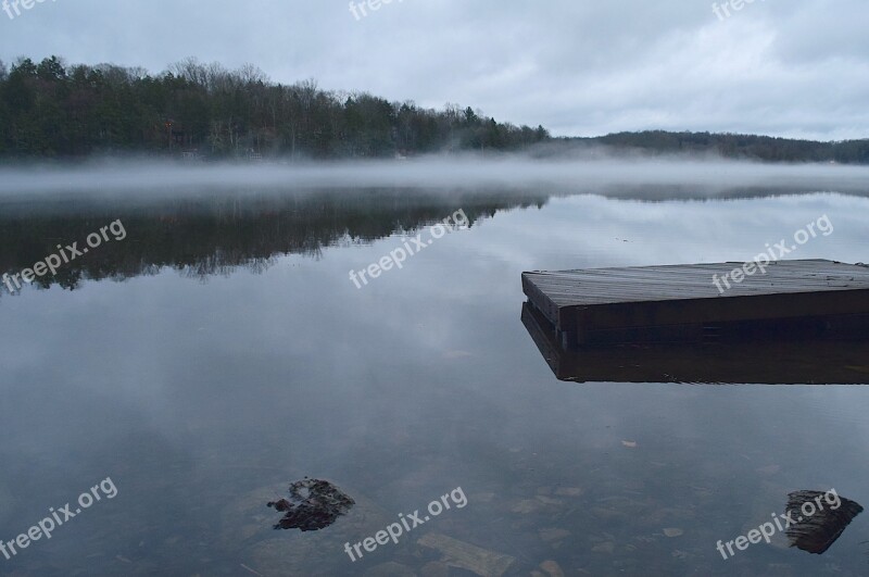 Lake Overcast Water Reflection Mist