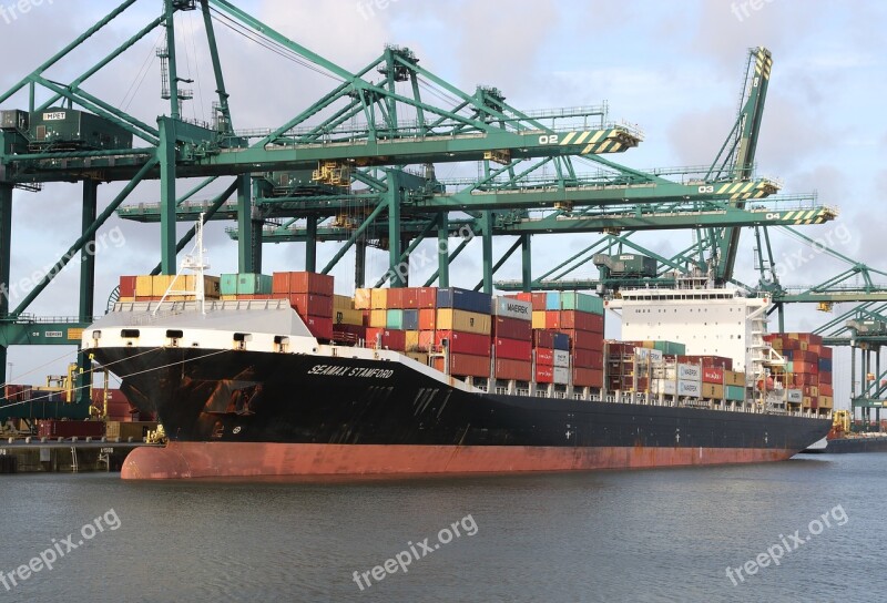 Begium Antwerp Harbor Container Ship