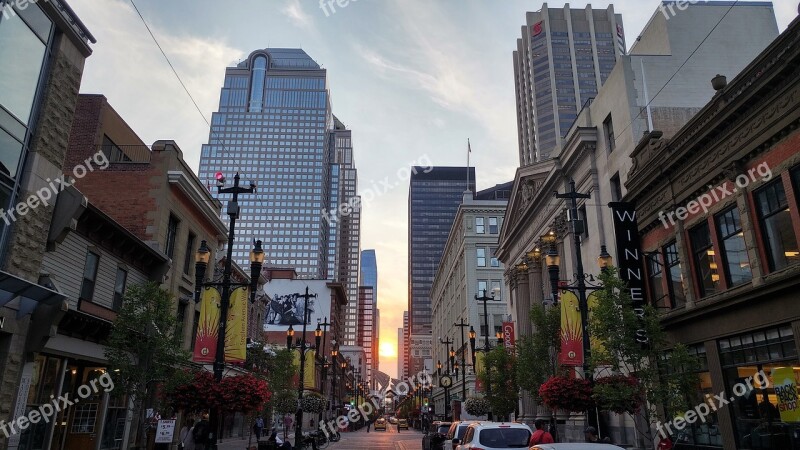 Calgary Sunset Pedestrian Zone Canada City