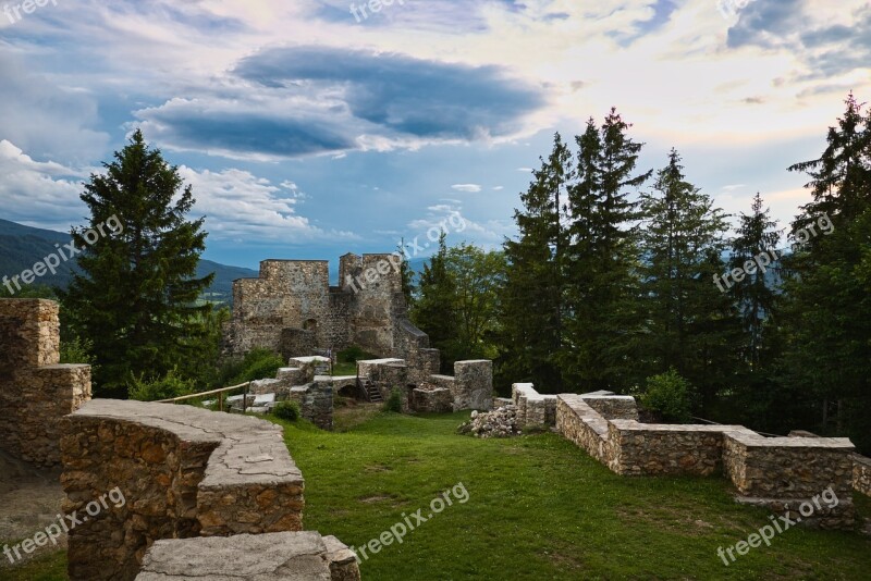 Ruin Hohenwang Langenwang Clouds Trees Sky