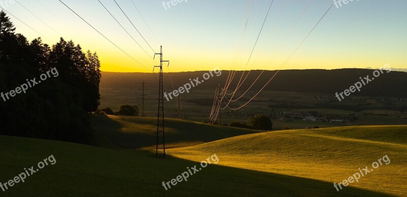 Sunrise Contrast Electric Wires Power Line Landscape