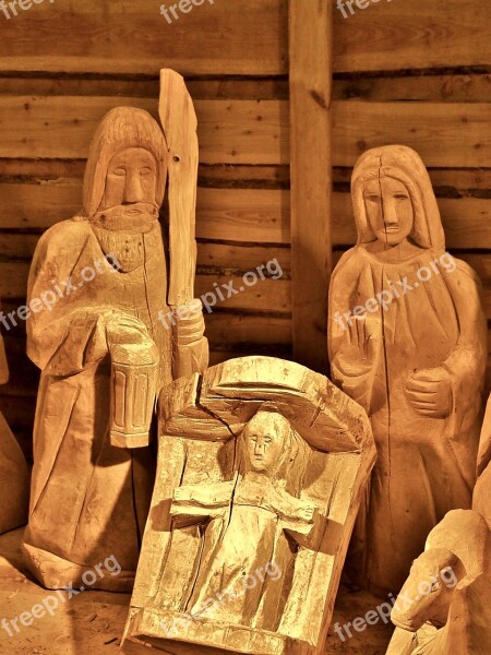 Hl Family Nativity Scene Wooden Figures Wood