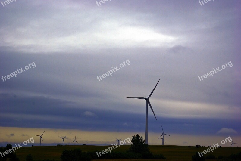 Wind Turbines Against Dark Clouds Wind Power Clouds Dark