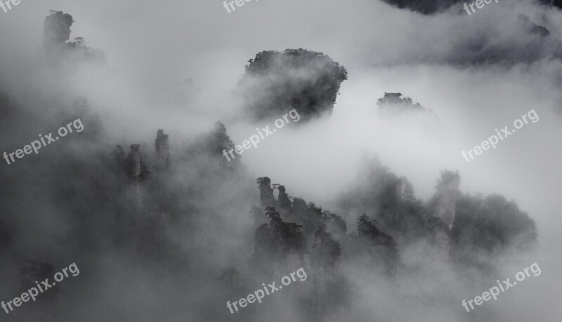 Huangshan Fog Ink Ink Landscape Free Photos