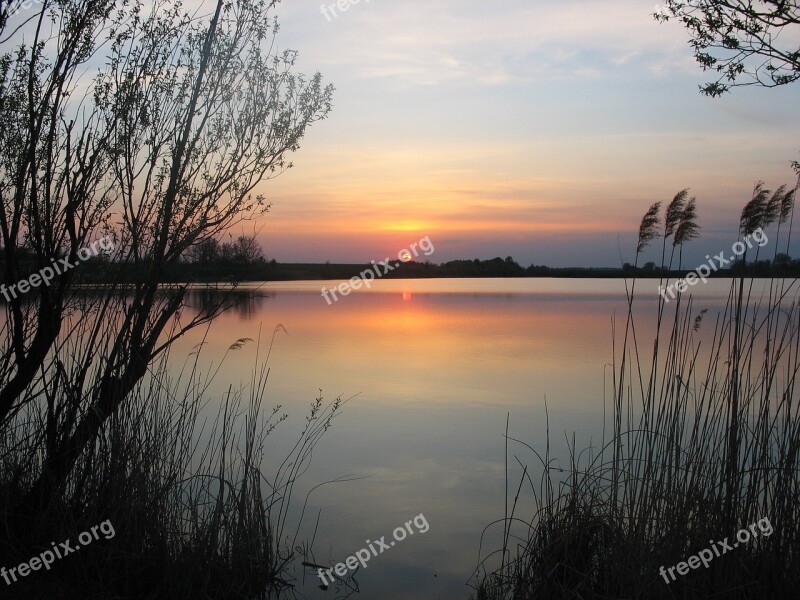 Sunset Lake Water Sky Nature