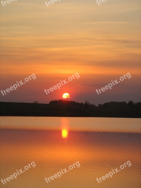 Sunset Lake Water Sky Nature