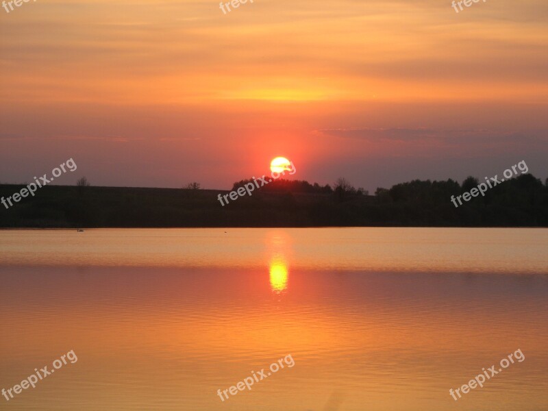 Sunset Lake Water Sky Nature