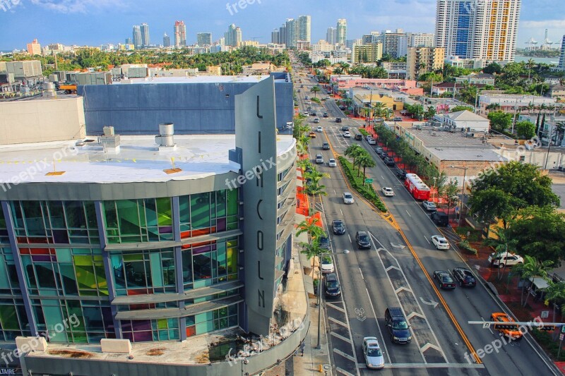 Miami Beach Street Florida Sunny Traffic