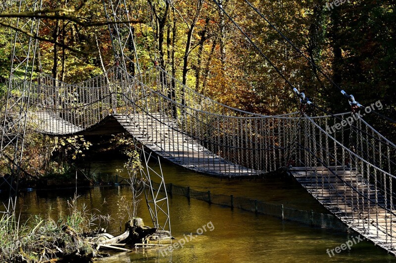 Suspension Bridge Chains Shaky Experience Height