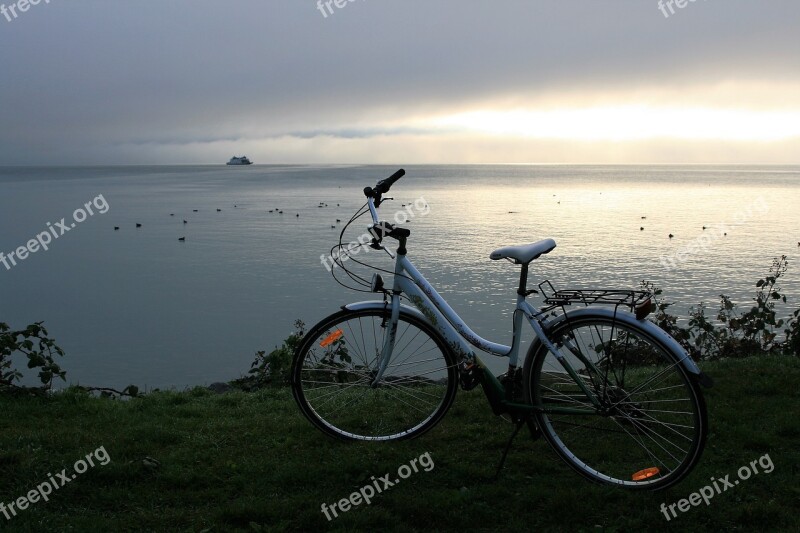 Morning Bike Landscape Sunrise Lake