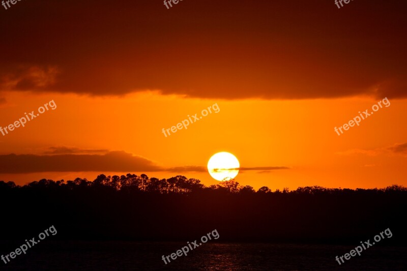 Sunset River Water Orange Color Sky