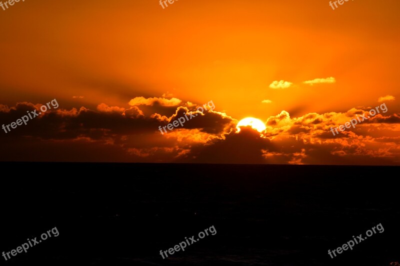 Sunrise Ocean Orange Color Florida Usa