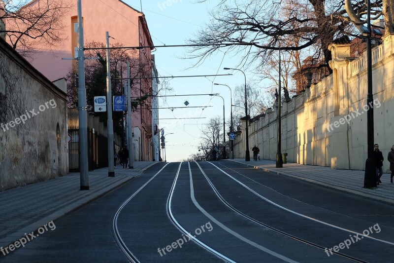 Tramway Street Empty Prague Road