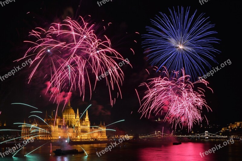 Fireworks Parliament Budapest Holiday Danube