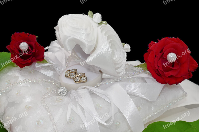 Wedding Ring Pillow Roses Beads Red