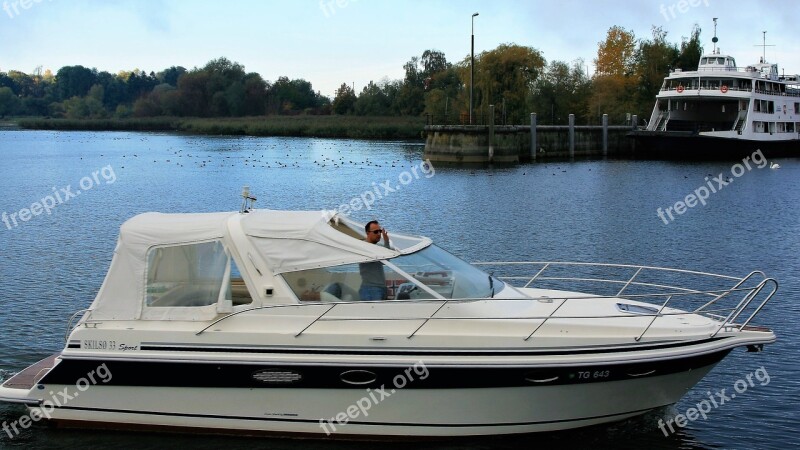 Motorboat Boat The Waterfront Man Cloudy