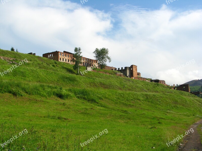 Abandoned Building Mine Production Blue Sky Clouds