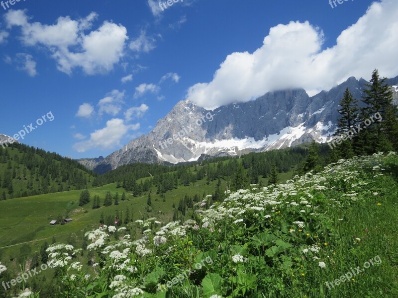 Dachstein View Mountains Austria Blue Sky