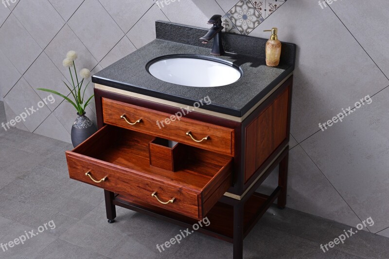 Bluestone Redwood Bathroom Cabinet Chinese Style Faucet