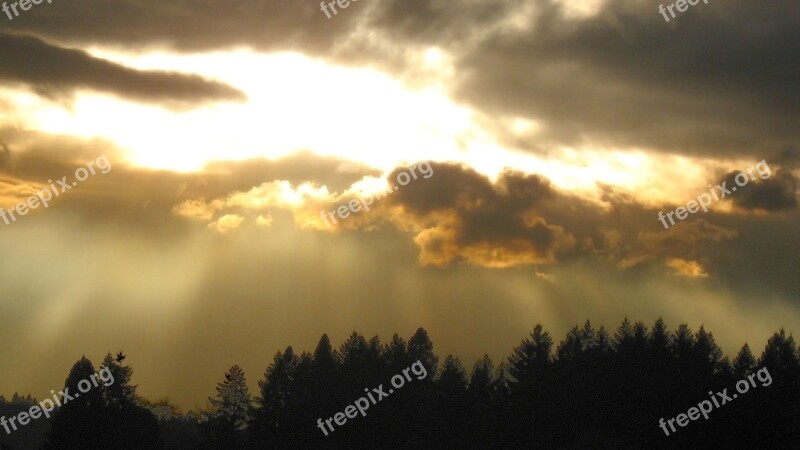 Fog Evening Landscape Sky Clouds