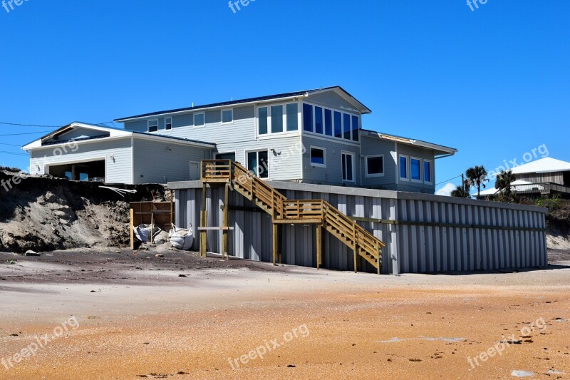 Beach Wall Erosion Protection Hurricane Irma Vilano Beach Florida