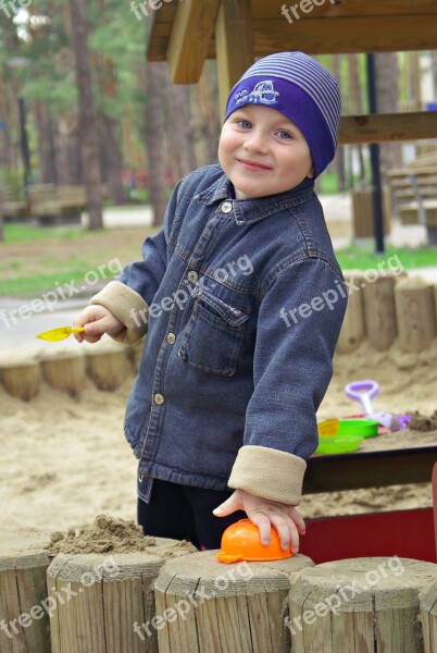 Boy Sandbox Game Park Photographing Children