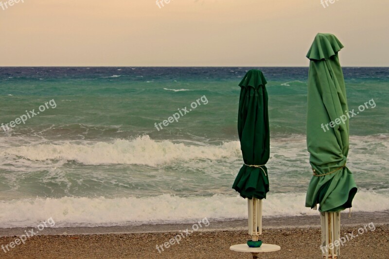 Parasols Beach Closed Sea Wind