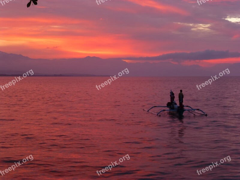 Fisherman Indonesia Sunset Sea Boat Free Photos