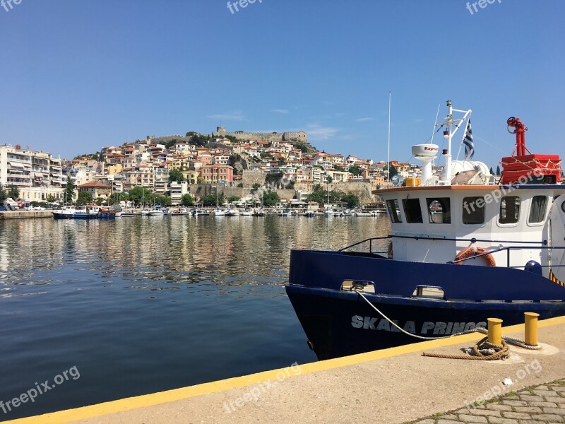 Greece Kavala Port Ship Landscape