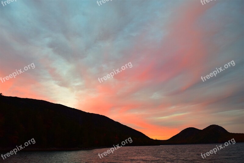 Sunset Sky Lake Clouds Dusk