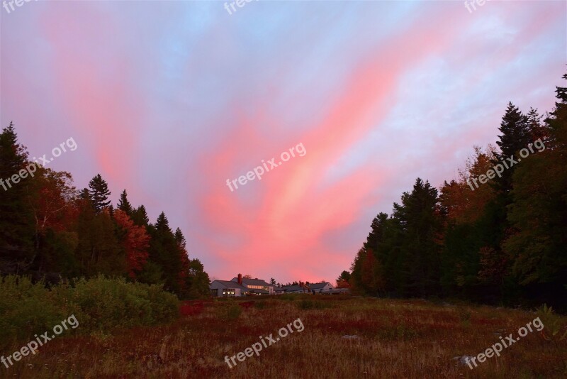 Sunset Sky Clouds Dusk Trees