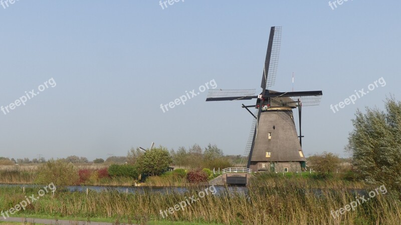 Mill Holland Kinderdijk Landscape Free Photos