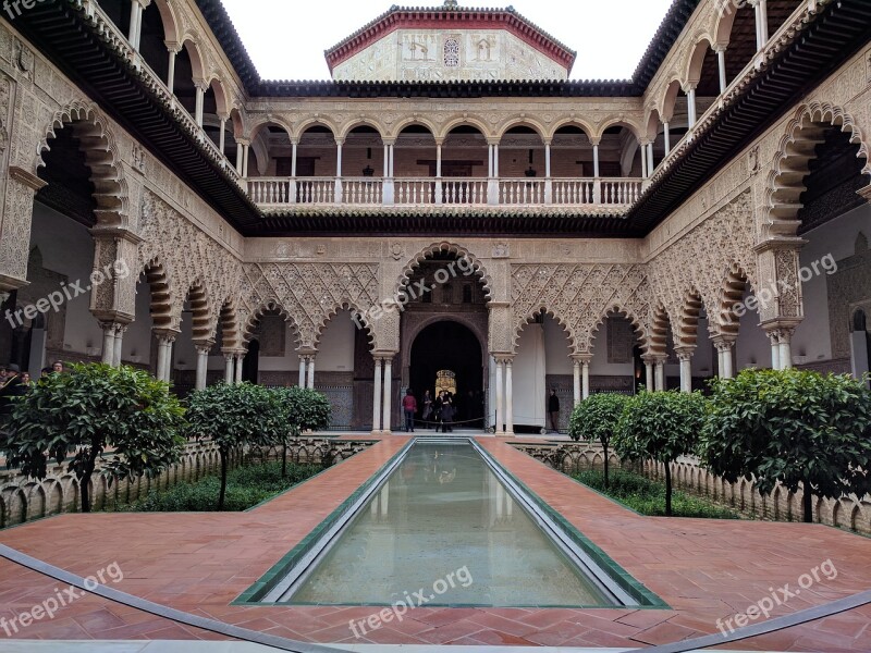 Seville Spain Alcazar Islamic Architecture Courtyard