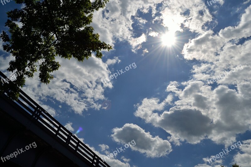 Clouds Sun Trees Bridge Sky