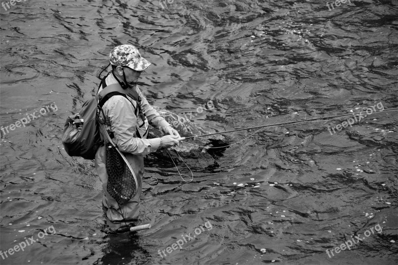 Fisherman Fly Fishing River Stream Water