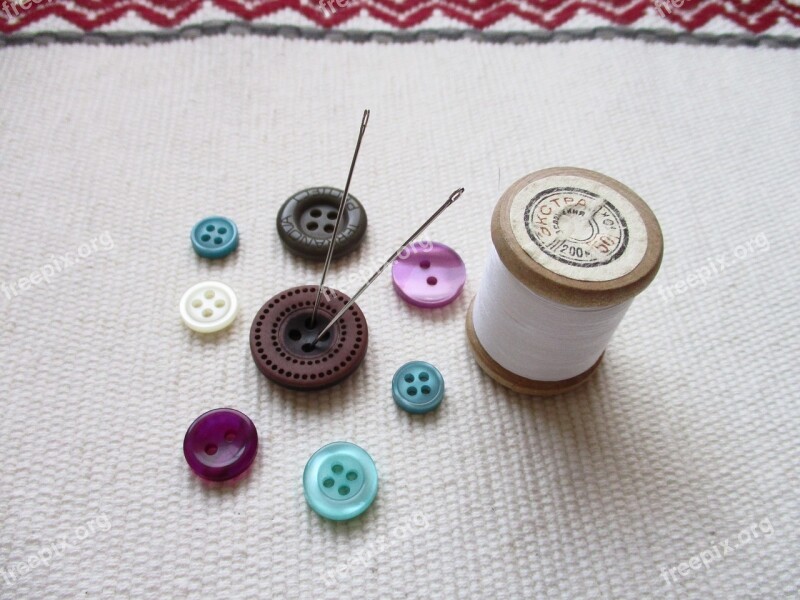 Buttons Thread Needlework Needles Coil