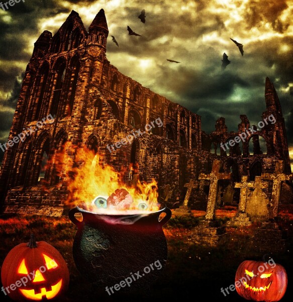 Halloween Ruin Graves Halloweenkuerbis Bat