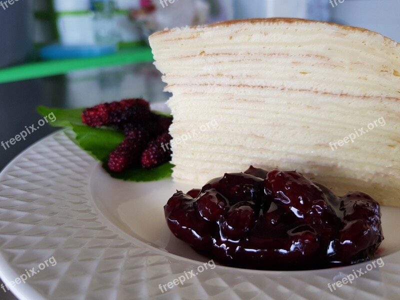 Crape Cake Mulberry Topping Free Photos