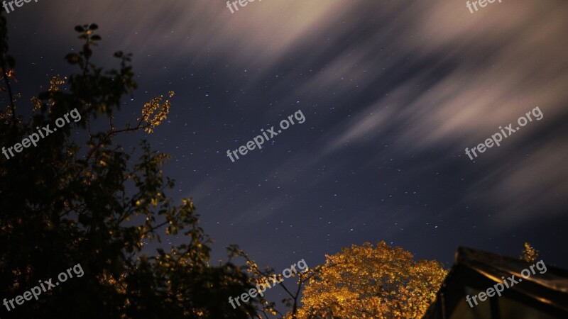 Stars Clouds Long Exposure Sky